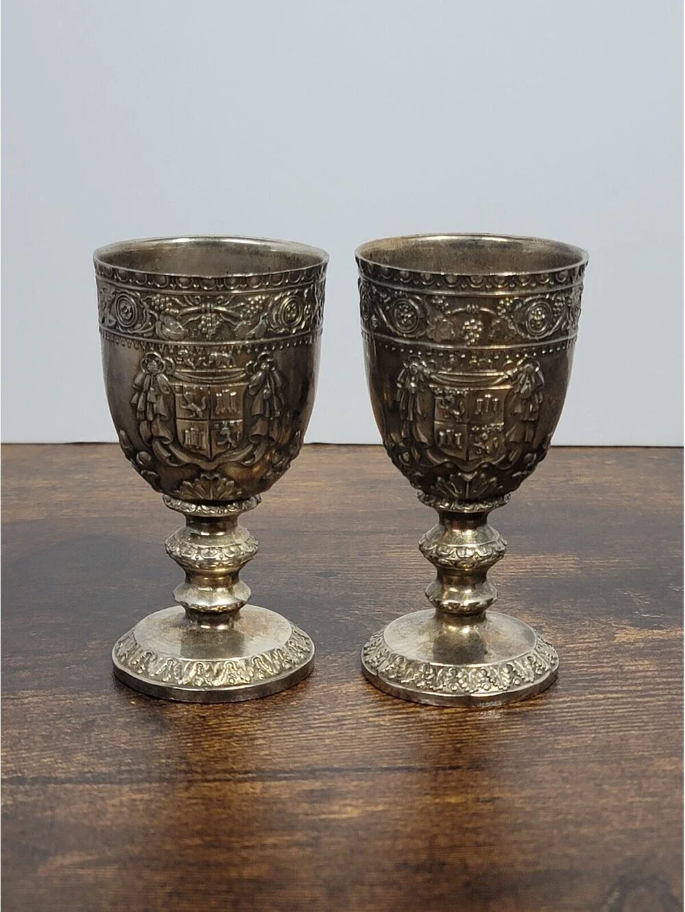 Vintage Ornate Silver Plated Goblet Pair